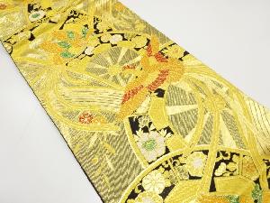 尾長鳥に源氏車・枝垂れ桜模様織り出し　袋帯